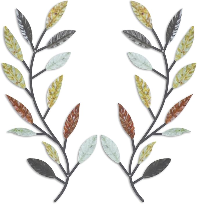Zhengmy 2 Pcs Metal Leaf Wall Art Vine Branch Decor,Multi Color | Olive Branch Metal Decor for Living Room Hallway, Symmetrical Leaf Pair for Doorway Entryway, Lightweight Hanging Art Design by Zhengmy