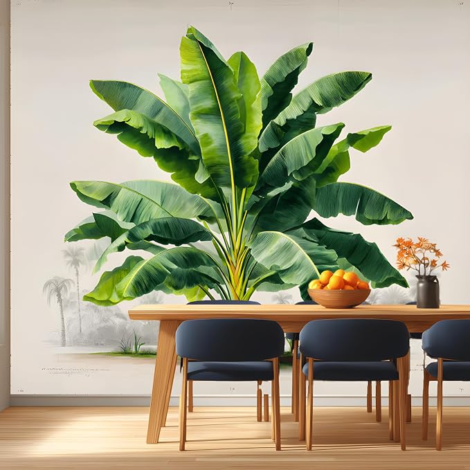 ASJ Tropical Peel and Stick Wallpaper Mural, Vintage Banana Tree Green | Seamless edge-to-edge match. Botanical illustration artwork, 157x98 in, premium fabric, bedroom living room decor. by ASJWallpaper%EF%BC%86Murals