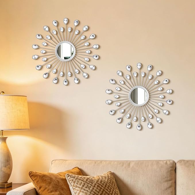 2 Pack Metal Mirrors for Wall Boho Sunburst Wall Mirror Home Decor Modern Decorative Wall Art for Bedroom Living Room Entryway by Unknown