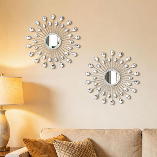 2 Pack Metal Mirrors for Wall Boho Sunburst Wall Mirror Home Decor Modern Decorative Wall Art for Bedroom Living Room Entryway by Unknown