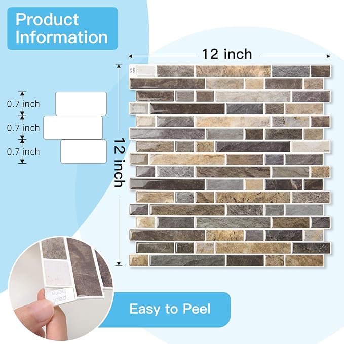 Art3d Linear Tile Peel and Stick Backsplash, 10-Pack, Vintage Sandstone | 12 x 12 Inch, Enhanced Thickness, Warp Resistant, Strong Adhesion, Sturdy, for Kitchen, Bedroom, Ideal for Home Improvement - Image 7