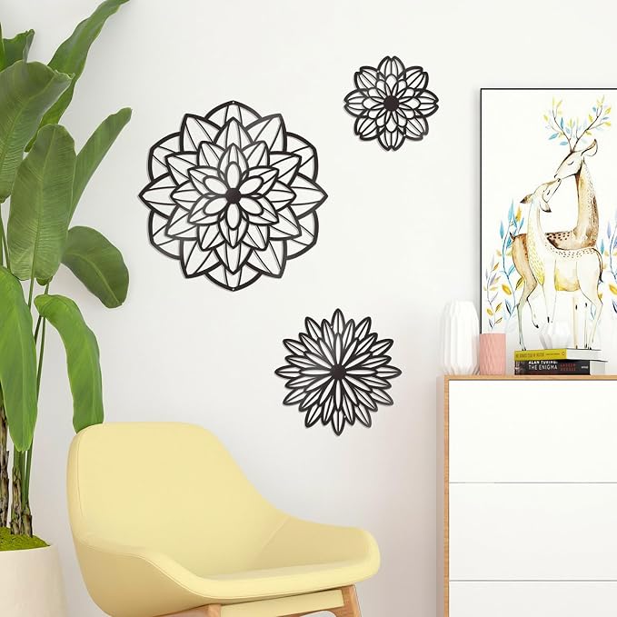 Zzbakress 3 Pcs Metal Flowers Wall Art Bathroom Wall Decor (Black Modern) | Farmhouse Flower Bathroom Decor Wall Decorations For Bathroom, Living Room, Office, Kitchen, Hallway And Outdoor - Image 5