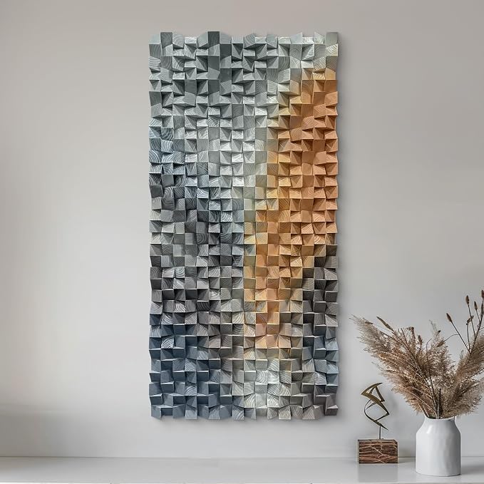 LIUZEYUE - Large wooden block artworks integrated into home living room walls, encountering a leisurely and romantic lifestyle atmosphere. Wooden decorations blend poetic space 27.6"x55.1" by Unknown