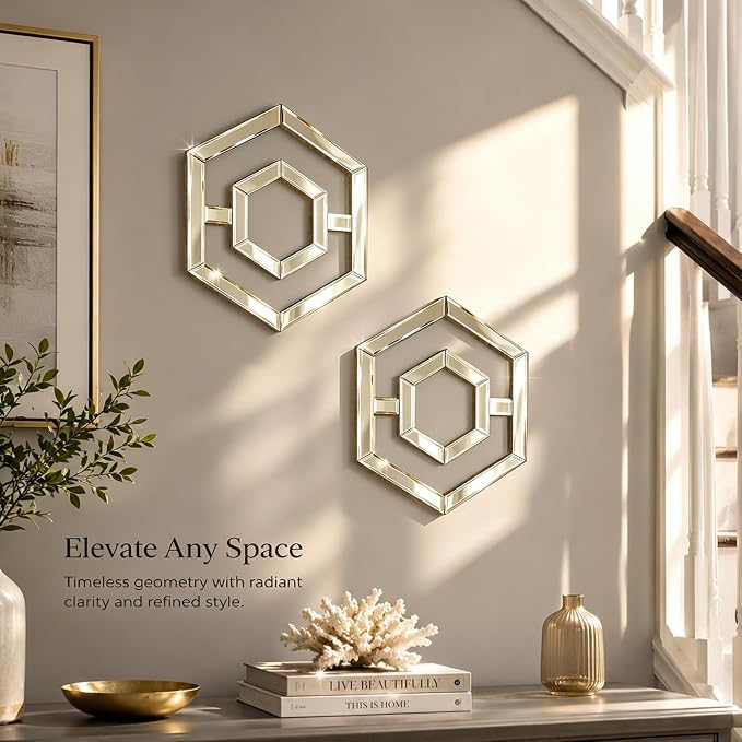 Square Decorative Wall Mirror 12 x 12 Inch, Silver Frameless Mirror Wall Decor with Beveled Edge, Modern Wall Mounted Accent Mirror for Living Room, Bedroom, Hallway, Set of 2 - Image 5