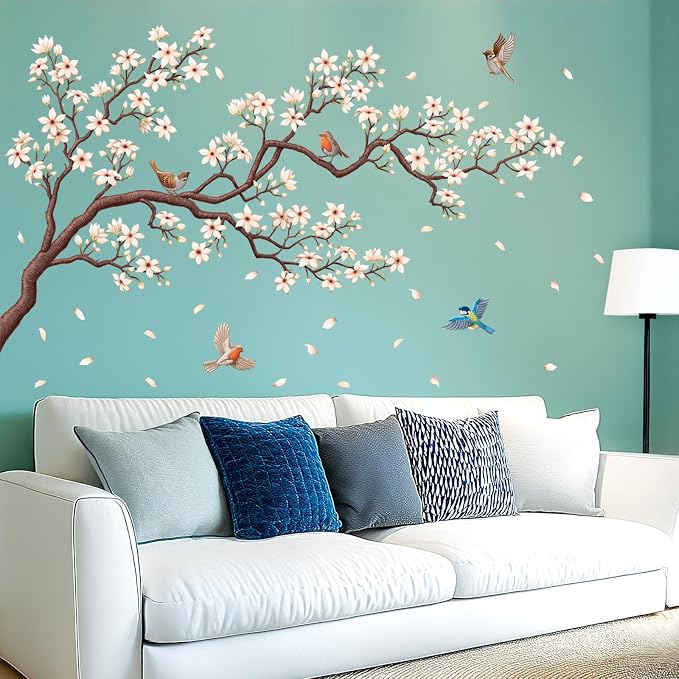 DECOWALL SG2-2424 White Cherry Blossom Branch Wall Decal Stickers 45.8"x24.3" Removable DIY Romantic Tree Murals Peel and Stick Art Home Decor for Girls Bedroom Nursery Rooms Living by DECOWALL
