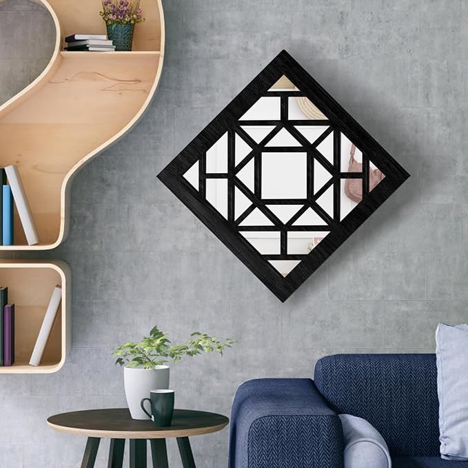 2 PCS Square Wall Mirror,Rustic Farmhouse Wall Mirrors,12 inch Small Mirror Art (style1 Black) - Image 5