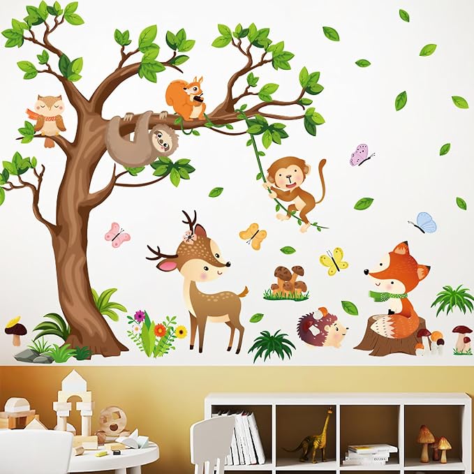 Arawat Tree Wall Decals Decor for Bedroom & Living Room - Monkey & Sloth Wall Stickers - Multicolor Cartoon Animal Wall Decor - Vinyl Sticker Decals - Image 7