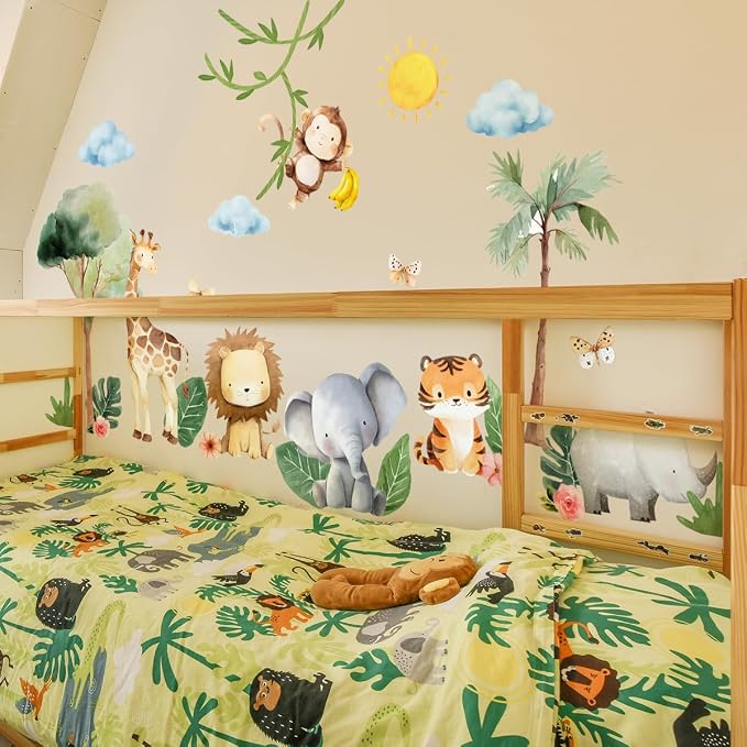Animals Wall Decal, Peel and Stick Nursery Animals Mural,Jungle Lion, Elephant, Giraffe, Monkey Wall Stickers for Kids, Boys and Girls Room, Bedroom & Toddler Room Decor (Animals Wall Decor 60) - Image 6