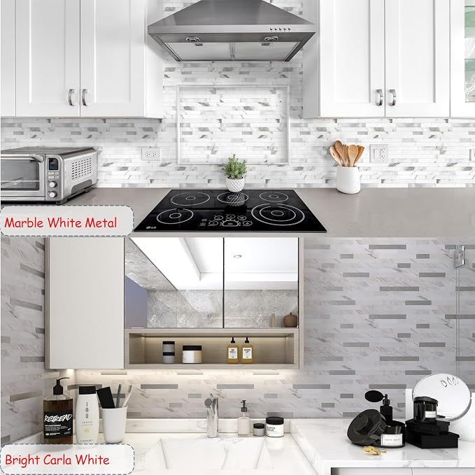 Yipscazo 2026 New Upgrade Peel and Stick Backsplash, Stick on Backsplash Tiles for Kitchen, Bathroom, Fireplace (20 Sheets, White Stone with Gold) - Image 3