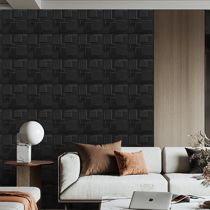 Heikki 30 Pack 3D Wall Panel for Interior Wall Décor, PVC Flower Textured Wall Panels for Living Room Bedroom Hotel Office, 11.8"x11.8", Double-Sided Tape (Black-YJ) - Image 6