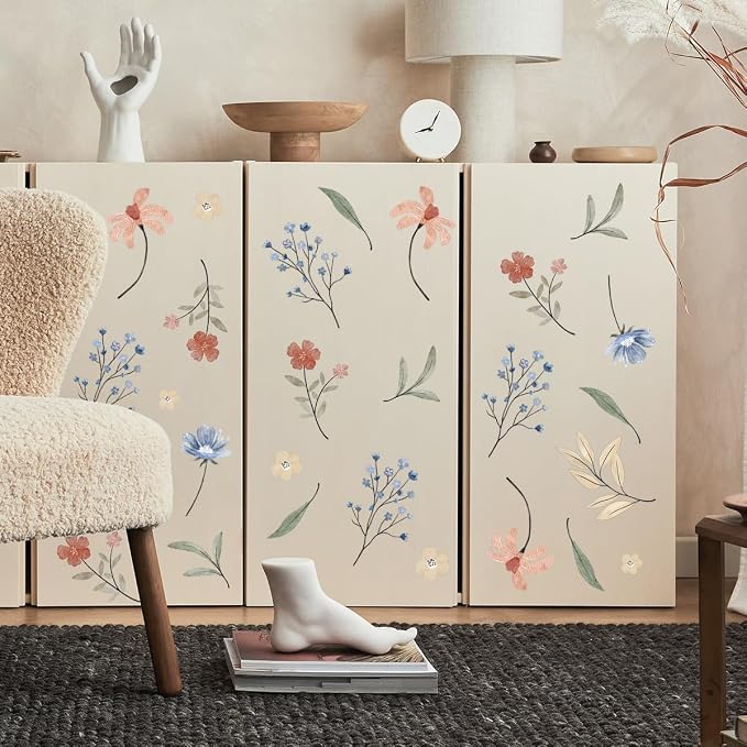 Boho Flower Wall Decals，Watercolor Flower Wall Art，Wildflower Wall Decals，Girls Bedroom Removable Wall Decals (Boho Colorful Flower Wall Decals) - Image 6