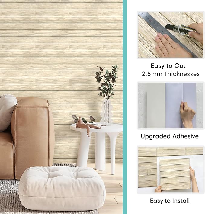 Commomy 3D Faux Wood Peel and Stick Wall Tiles 10 Pcs 11.8" x 11.8" | Ultralight Thin PVC Interior Wall Decor for Bedroom, Bathroom, Kitchen Backsplash,Living Room(9.7sq.ft) - Image 5