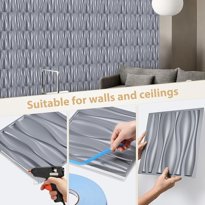 Heikki 30 Pack 3D Wall Panel for Interior Wall Décor, PVC Flower Textured Wall Panels for Living Room Bedroom Hotel Office, 11.8"x11.8", Double-Sided Tape (Gray-SP) - Image 3