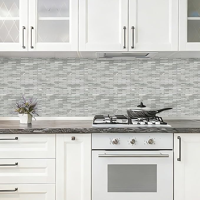 Lovdeco Peel and Stick Mirror Strip Mosaic Tile, Silver Crystal Tile for Kitchen Backsplash, 12" x 10", 5 Pieces, 4 SQ.FT. - Image 5