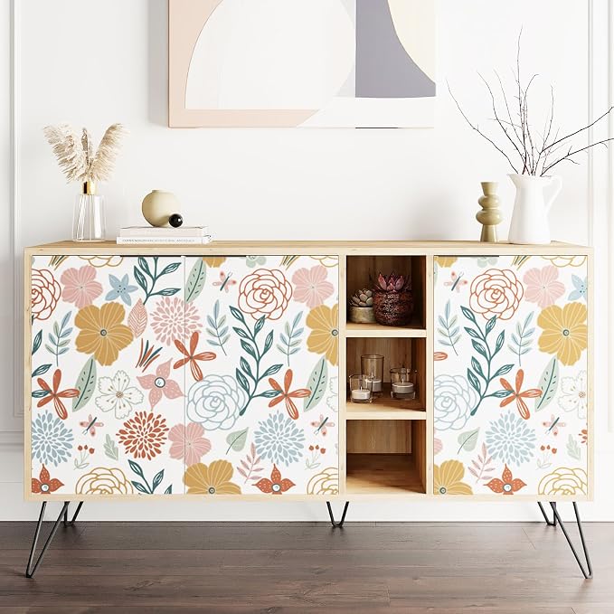 WENMER Floral Peel and Stick Wallpaper - 17.71'472' Boho Pink Floral Contact Paper Self-Adhesive Removable Wallpaper for Bathroom Cabinet Decorative - Image 4