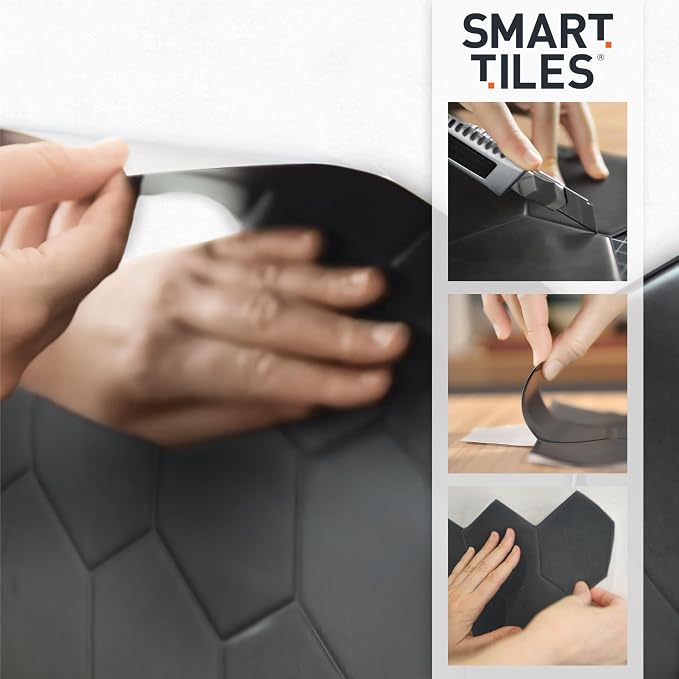 Smart Tiles Peel and stick backsplash, Zellige Charcoal Black, 9"x9" | Pack of 5 (0.26 m²), High Gloss, Heat/Moisture Resistant, VOC A+ Kitchen/Bathroom, Ideal Tenant, Made in Canada - Image 5