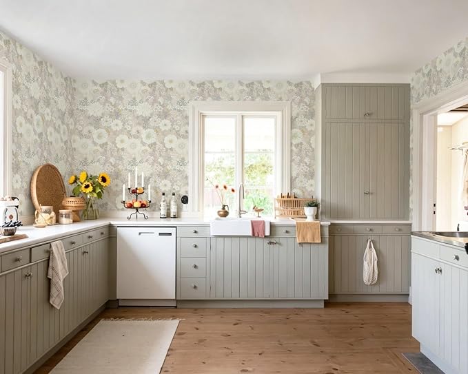 Peel and Stick Wallpaper Floral Beige Contact Paper Vintage Wallpaper Neutral Cottage Boho Farmhouse Removable Renter Friendly Waterproof Wall Paper for Cabinets Kitchen Botanical Vinyl 394" x 17.3" - Image 6