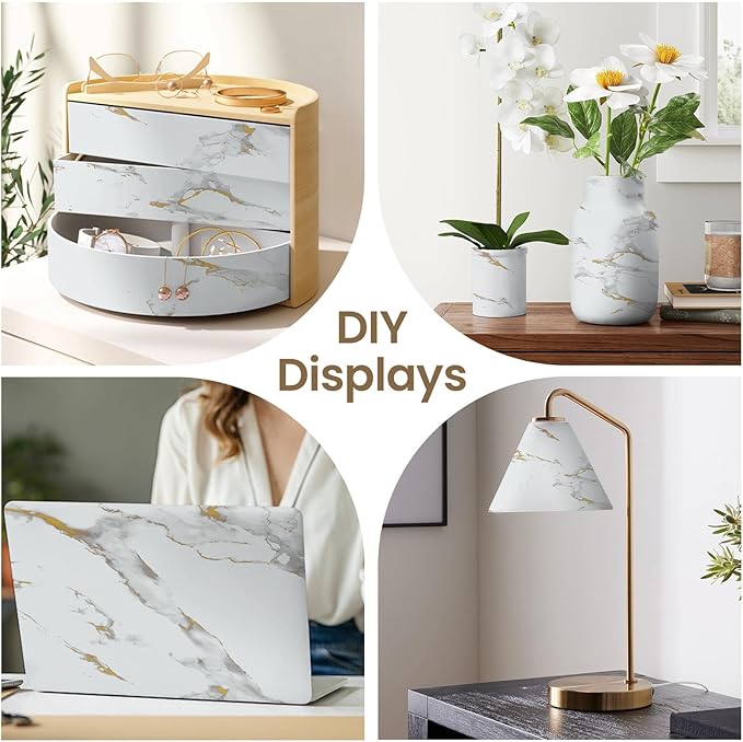 Marble Contact Paper Gold Peel and Stick Wallpaper for Kitchen Countertop | 11.8" x 78.7" Glossy White Granite Removable Wall Paper for Kitchen Countertop Cabinet Furniture - Image 5