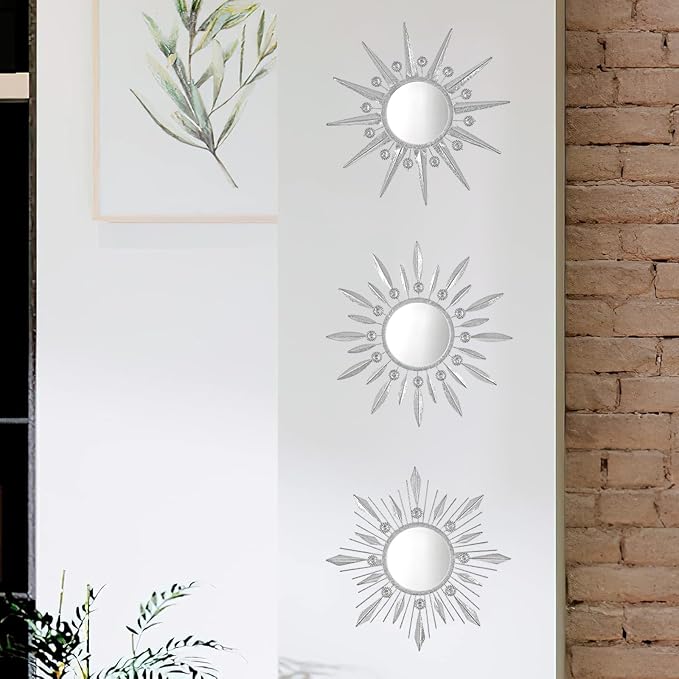 Silver Mirrors Wall Decor, Metal Sunburst Mirror Wall Art Decor Mirror - Image 8