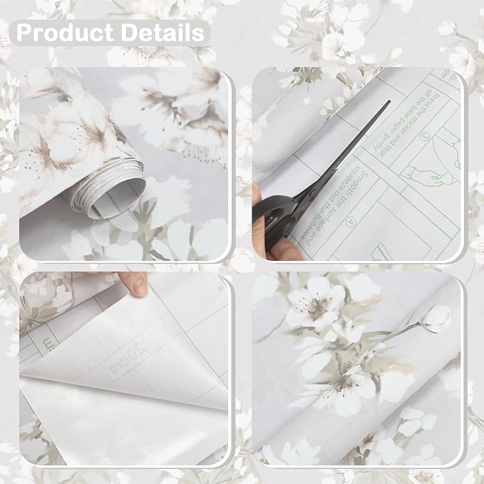 Floral Peel and Stick Wallpaper Farmhouse Pear Blossom Vintage Wallpaper for Bedroom Cabinets and Kitchen Countertop Thicken 17.3"x196.9" - Image 2