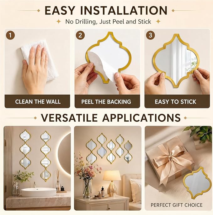 12Pcs Acrylic Mirrors for Wall Decor - Moroccan Wall Stickers Yellow - Image 3
