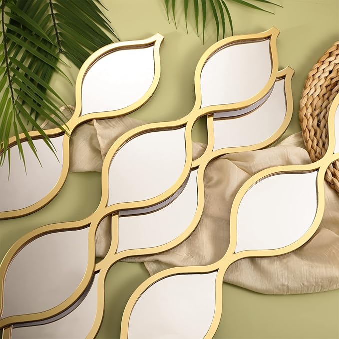 Qunclay 4 Pcs Teardrop Mirror Wall Art Decorative Mirror Wall Decor, Gold - Image 3
