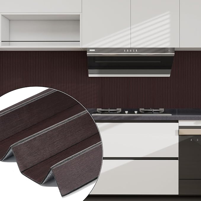 3D Faux Wood Slat Wall Panel – Peel and Stick Self Adhesive Soundproof Foam Board for Interior Wall, Ceiling, Home Theater Decor Dark Brown15.7"x118" - Image 2