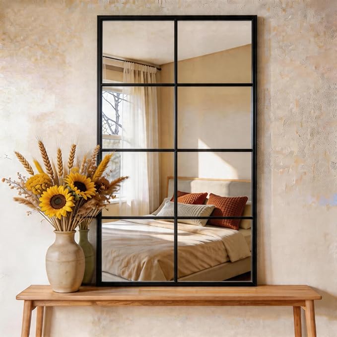 DUMOS Wall Mirrors 16" x 32", Set of 2 Rectangle Window Pane Decorative Mirrors, Black Metal Framed Wall Mounted Mirror for Bathroom, Bedroom, Entryway by DumosLifestyle