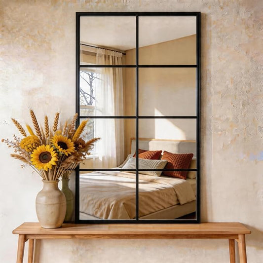 DUMOS Wall Mirror 16" x 32", Rectangle Window Pane Decorative Mirrors, Metal Framed Black Rectangle Wall Mounted Mirror for Bathroom, Bedroom, Entryway, 1 Pack by DumosLifestyle