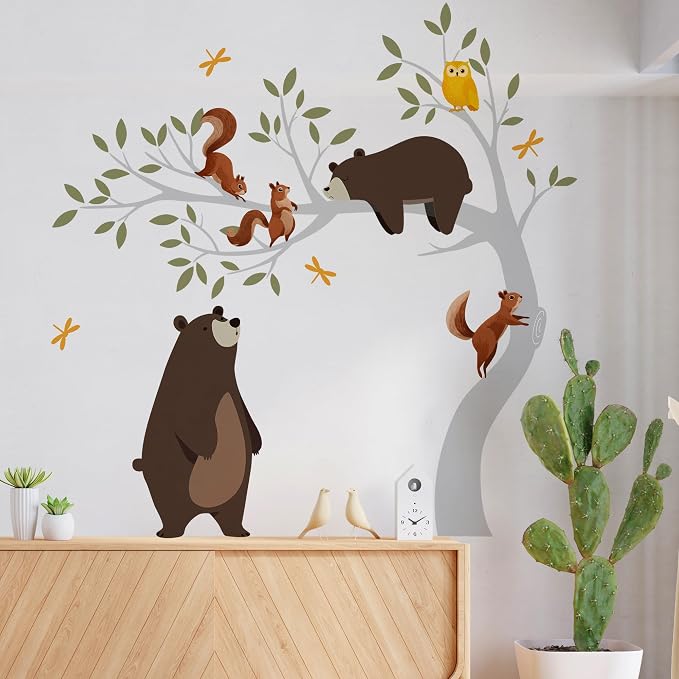 Forest Animals Wall Decal, Peel and Stick Nursery Animals Mural,Bears, Branches Tree Wall Stickers for Kids, Boys and Girls Room, Bedroom & Toddler Room Decor (Bear Tree Wall Decor) - Image 3