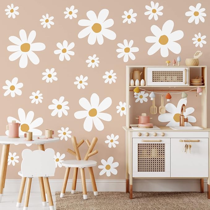 TaoBary 12 Sheet White Daisy Wall Sticker Decal Large Flower Wall Decal | Removable Flower Wall Sticker, Big Floral Decal, Daisy Bedroom Room Decor, Peel and Stick, Nursery Home Wall Decor - Image 4