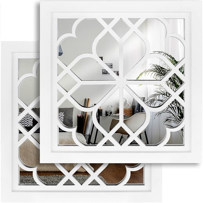 Wocred Set of 2 Mirrors Square Wall Mirror,Gorgeous Rustic Farmhouse Accent Mirror,White Color Entry Mirror for Bathroom Renovation,Bedrooms,Living Rooms and More(12”x12”) by Wocred