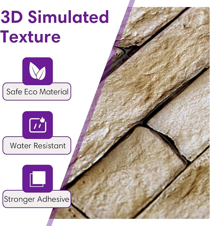 3D Faux Stone Wall Panels Peel and Stick, Designed for Quick DIY | Light Brown, 10 Pcs 11.8" x 11.8", Stone-Look, Ultra-Light PVC Fake Stone Covering Tiles for Wall Renovation, Cover 9.7 sq ft - Image 3