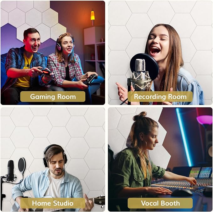 18 Pack High Density Hexagon Acoustic Panels, TONOR 12"x 10"x 0.4" Soundproof Wall Panels, Sound Absorbing Panels for Interior Wall Décor, Peel and Stick Modern for Studio, Office, Home, Beige - Image 5