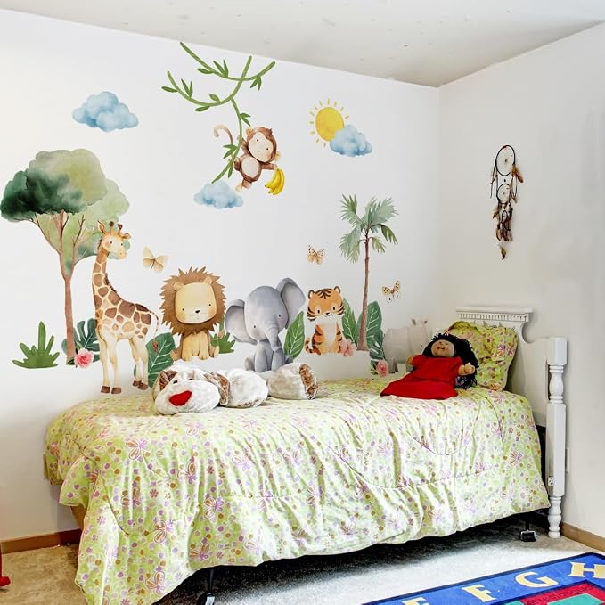 Animals Wall Decal, Peel and Stick Nursery Animals Mural,Jungle Lion, Elephant, Giraffe, Monkey Wall Stickers for Kids, Boys and Girls Room, Bedroom & Toddler Room Decor (Animals Wall Decor 60) - Image 5