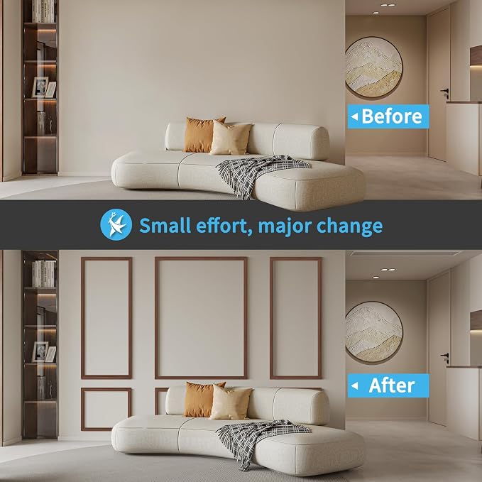 Art3d Pre-Cut Wall Molding Set of 6 pcs, 3 Top 3 Bottom, Walnut | Ready-to-Assemble Wainscoting Panel, High-Impact, Precision Pre-Cut, DIY-Friendly, Ideal for Indoor Wall Decor, Accent Walls - Image 4