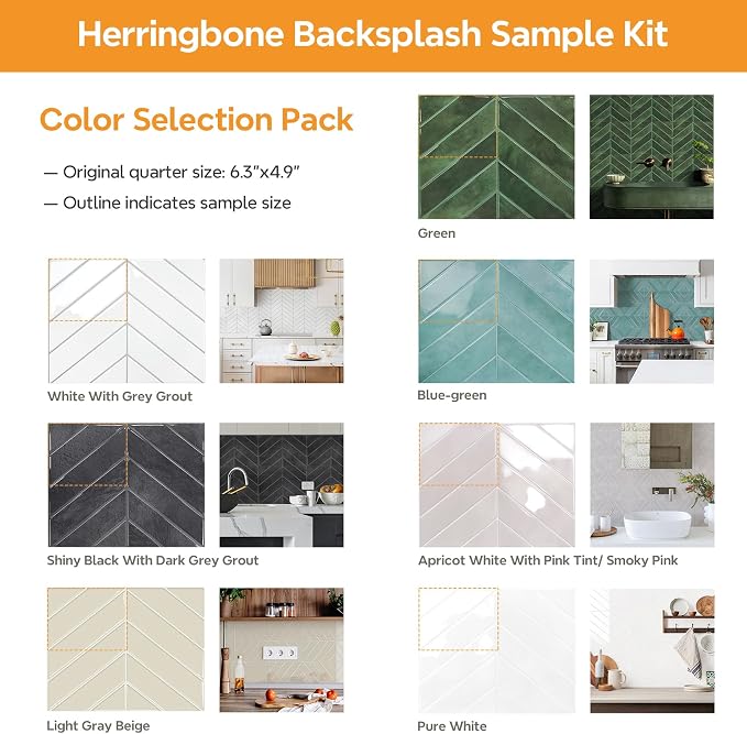 STICKGOO Herringbone Peel and Stick Backsplash Sample Kit, 6.3 x 4.9 in | Quarter-Size Color Samples, Preview the Look and Feel Before Buying, Multiple Colors, Thicker Vinyl, Kitchen/Bathroom - Image 4