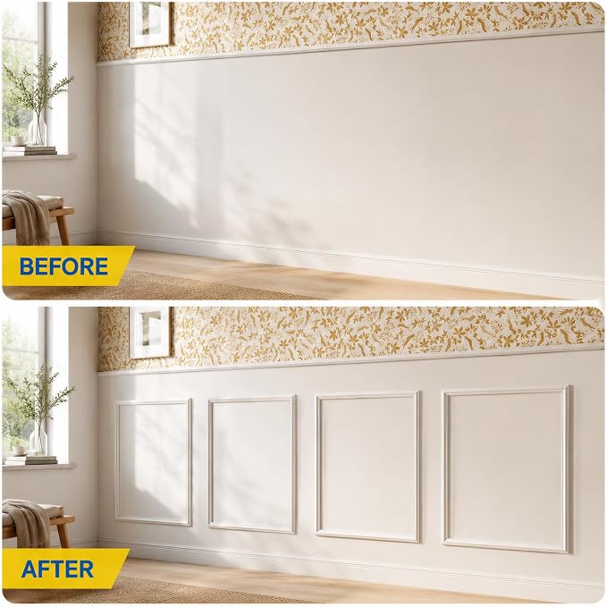 COUKIU Pre-Cut 12 Set Peel and Stick Wall Molding Trim Kit, 16" x20" Premade Wainscoting Panels, Self Adhesive Moulding Panel for Interior Walls Picture Frame - Image 3