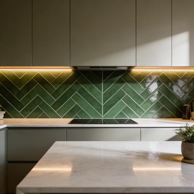 Select 5 Pack Peel and Stick Backsplash Chevron Tiles, 12x12 in, Green | Extra Thick 3D Wall Panels, Heat & Water Resistant, Easy DIY Kitchen, Bathroom, Laundry, Fireplace & Rental Home Wall Décor - Image 6
