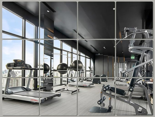 JAMBALAY Home Gym Mirrors for Gym, 12Pcs 12″×12″ Square HD Glass Full Length Wall Mirror Tiles, Self Adhesive Frameless Wall Mirror for Bedroom, Living Room, Over The Door by JAMBALAY