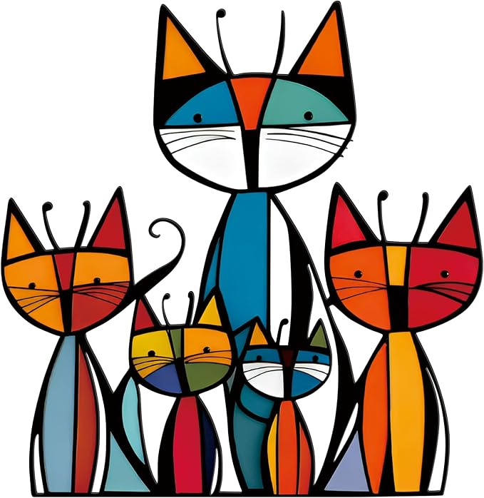 Wesiti Cat Wall Art Metal Sculpture Decor 10.2x11.8 Retro Mid Century | Colorful Geometric Feline Art, Metal Wall Hanging for Living Room Bedroom, Gift for Pet Lovers, Mid Century Modern - Image 8