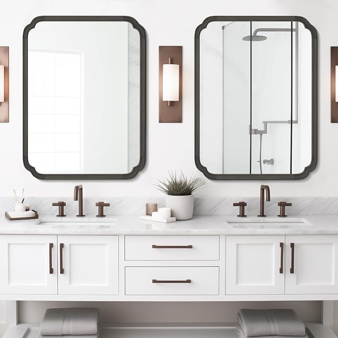 WallBeyond 28" x 40" Rounded Corner Arch Wall Mirror with Wood Frame for Entryway, Living Room or Bedroom Home Decor - Light Woodgrain [28 x 40 inches, Black] - Image 2