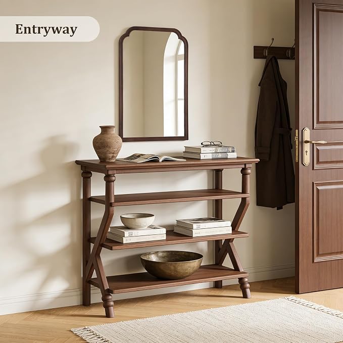 WallBeyond Wooden Framed Wall Mirror, Natural Wood Bathroom Vanity Mirror for Entryway, Living Room or Bedroom Home Decor Vertical or Horizontal Hanging [24" x 36" Walnut Color] - Image 3