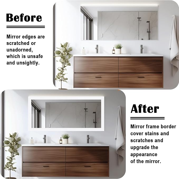 Alened 10M White Mirror Border Peel and Stick, Wood Grain Wallpaper Border - Image 2
