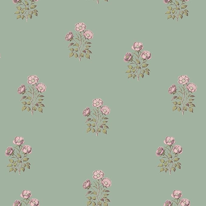 Vintage Floral Wallpaper Peel and Stick Boho Wallpaper Removable Waterproof Green Rose Pattern Contact Paper for Bedroom, Bathroom, Home Wall, 17.3" x 78.7" by LUKUUI
