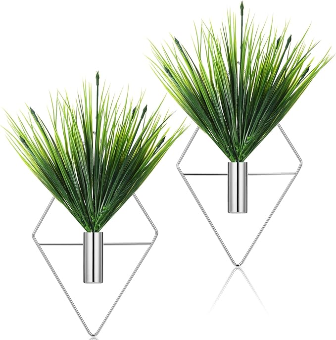 Canlierr 2 Pack Hanging Planters Wall Decor for Indoor, Metal Vase | Artificial Plants Included, Modern Geometric Wall Decor for Bathroom Living Room Bedroom, Boho Style Metal Holders by Canlierr