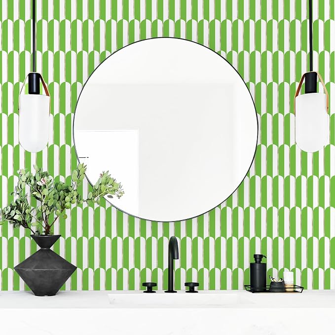 Vamos Tile Peel and Stick Backsplash Seamless Tile,Fish Scale,Matt,10-Sheet | 11.9''x10.8'',White & Grass Green PVC+Light Gold Stick on Backsplash Tile for Kitchen & Bathroom & Laundry & Camper - Image 6