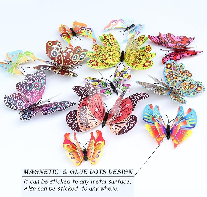 OPSEAM 3D Butterfly Wall Decor Butterfly Decorations Stickers with Magnets | 48 PCS Circl,12 Styles Double Layer Butterfly for Classroom Decoration,Locker Refrigerator, Reusable,Waterproof - Image 3