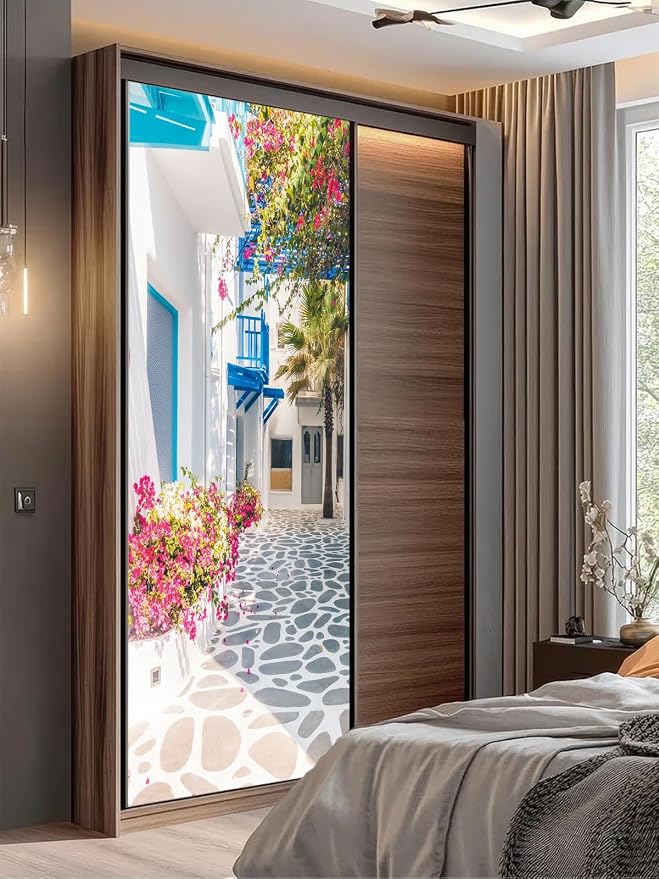 artfanke 3D Peel and Stick Door Sticker 33.5"x84.6"- Self-Adhesive Door Wallpaper Murals Decal-Romance Greek Street View Wall Poster for Home Decor (2 Sheets/Set) - Image 7
