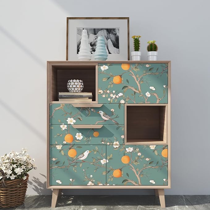 Laatse Vintage Green Bird Floral Wallpaper Peel and Stick 17.5"x393" | Self Adhesive/Removable/Waterproof/Thick Vinyl Contact Paper for Bathroom Bedroom Shelf Cabinet Drawer,Prepasted,Easy Peel - Image 3